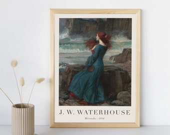 Miranda The Tempest Painting with Text, John William Waterhouse, Printable Wall Art Decor, Famous Landscape Print, Fine Art Instant Download