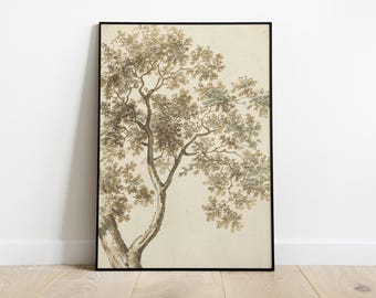 Vintage Tree Sketch, Printable Antique Nature Drawing, Rustic Minimalist Etching Art, Neutral Digital Wall Art Download