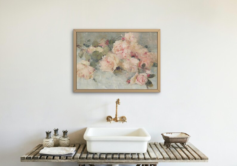 Vintage Flower Painting, French Antique Rose Art Print, Digital Floral