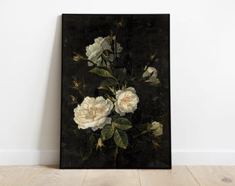 Art imprimable floral de mauvaise humeur, impression de fleurs sombres du milieu universitaire, téléchargement numérique de peinture à l'huile antique, art mural botanique vintage, affiche florale