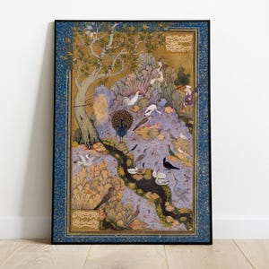Traditionelle persische Miniatur Digitaldruck, Schar der Vögel, Exquisite Kunst, Vintage Wanddekoration, druckbares Poster