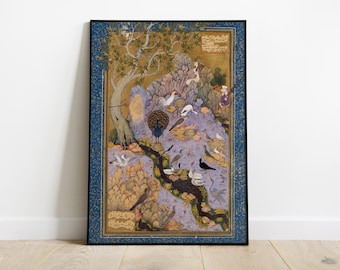 Traditional Persian Miniature Digital Print, Concourse of The Birds, Exquisite Art, Vintage Wall Decor, Printable Poster