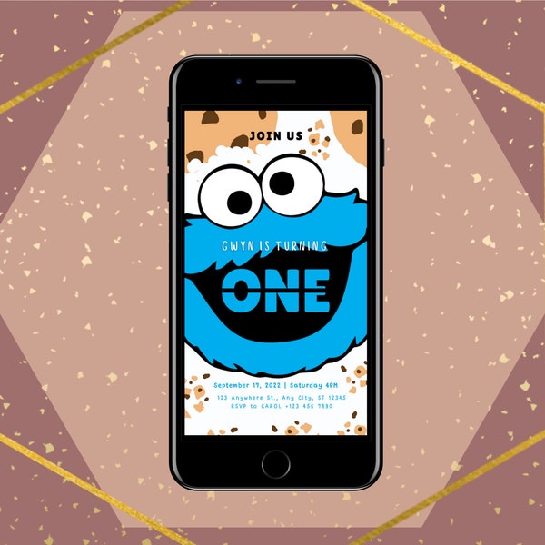 A Cookie Monster Theme Birthday Invitation (Editable Digital Invitation | Electronic Invite, E-Invite, Mobile Phone Invitation, Canva)