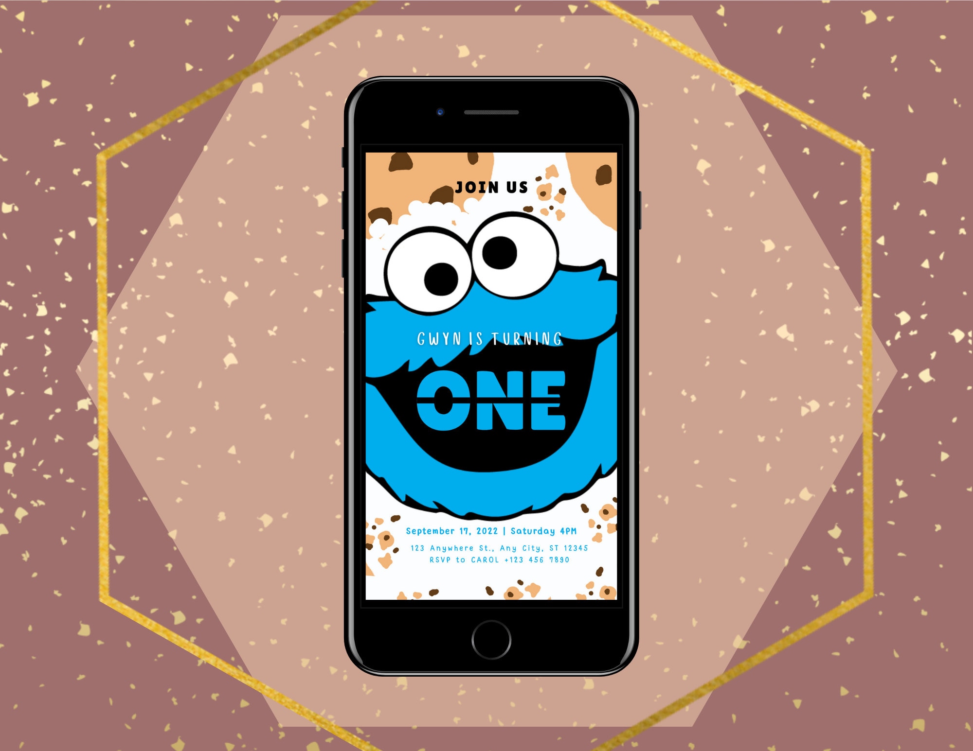 A Cookie Monster Theme Birthday Invitation Editable Digital Invitation Electronic Invite EInvite Mobile Phone Invitation