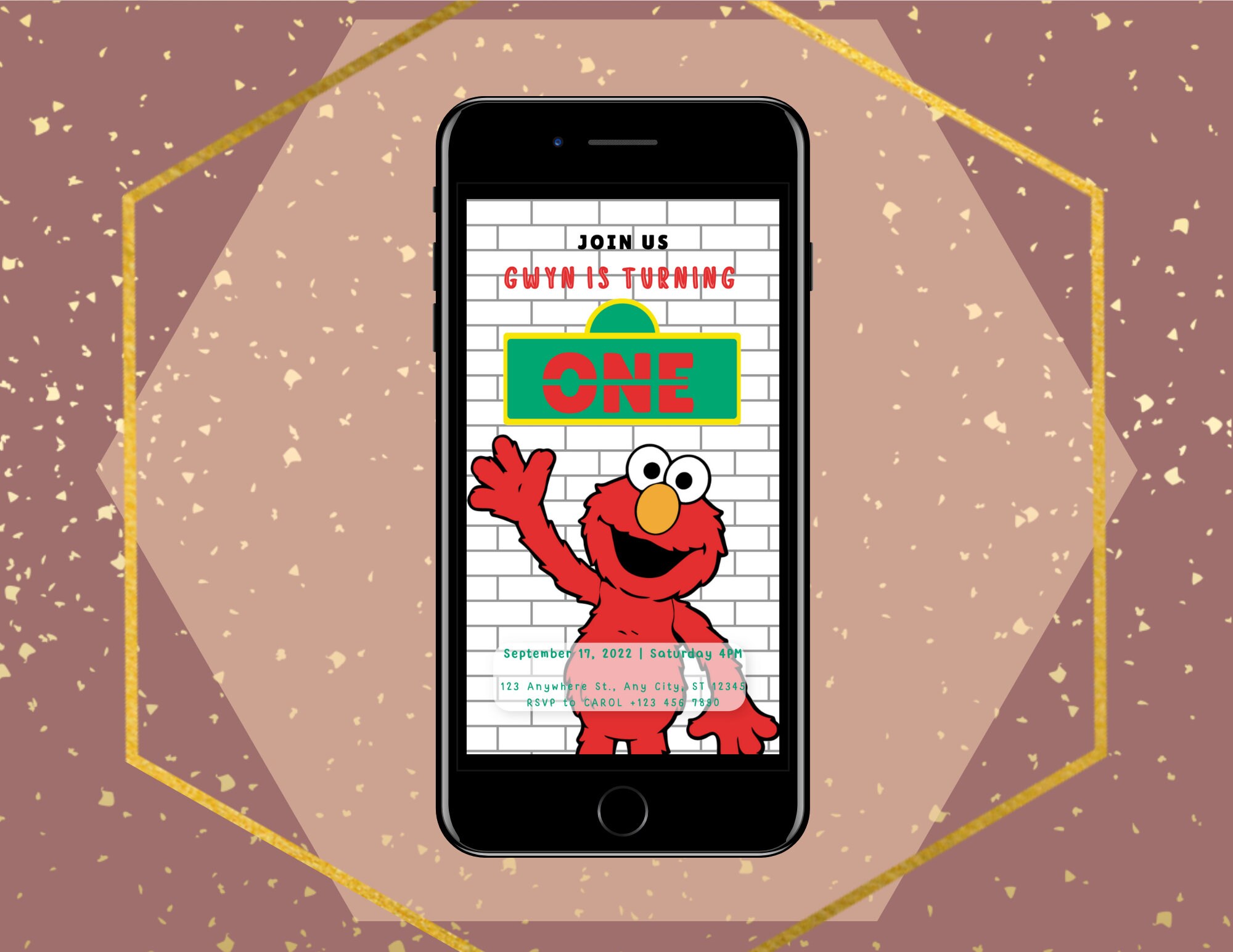 Elmo Theme Turning ONE Digital Invitation Electronic editable Text message invitation template