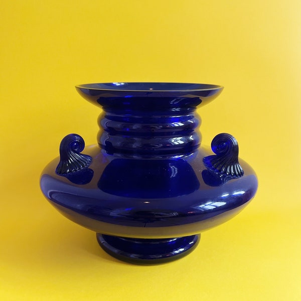 Mid-century bohemian cobalt glass vase, Czechoslovakia