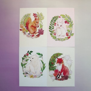 Cartes postales d'amis animaux | Carte postale, Renard, Lapin, Ours polaire, Écureuil, Coloré, Grußkarte, Amour de la nature, Nature