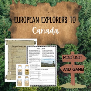 May include: A printable mini unit and game about European explorers to Canada. The resource features illustrations of Jacques Cartier and John Cabot, along with text about their explorations. The resource includes a "Show What You've Learned" section with true or false questions and a space for students to write about what they think happened to John Cabot.