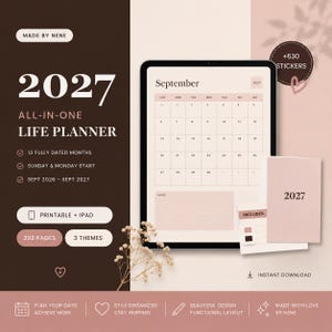 2027 All-in-One Life Planner, Dated Digital & Printable, Goodnotes, iPad, 630 Stickers