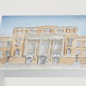 Erinnerungskarte der Universität, inspiriert von der BGSU Universitätshalle, leere Karte, ABSCHLUSS, Professor, Schüler, original Aquarell druckbare Karte