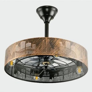 Modern Enclosed Ceiling Fan With Remote and Lights, Caged Ceiling Fan with 6 Adjustable speeds, Industrial Ceiling Fan For Living Room