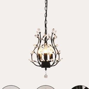 Vintage Style Farmhouse Chandelier, Pendant Lighting Fixtures, Black Flush Mount Ceiling Light, French Chandelier, Crystal Branch Chandelier