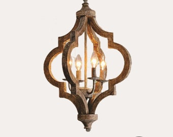 Farmhouse Wooden Chandelier Lighting Fixture, Rustic farmhouse chandelier ceiling light, Farmhouse chandelier lighting