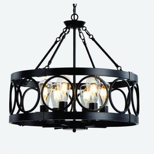 6-Light Rustic Farmhouse Dining Room Chandelier Over Table, 22.5in Black Chandelier Hanging Light Fixtures for Dining Room