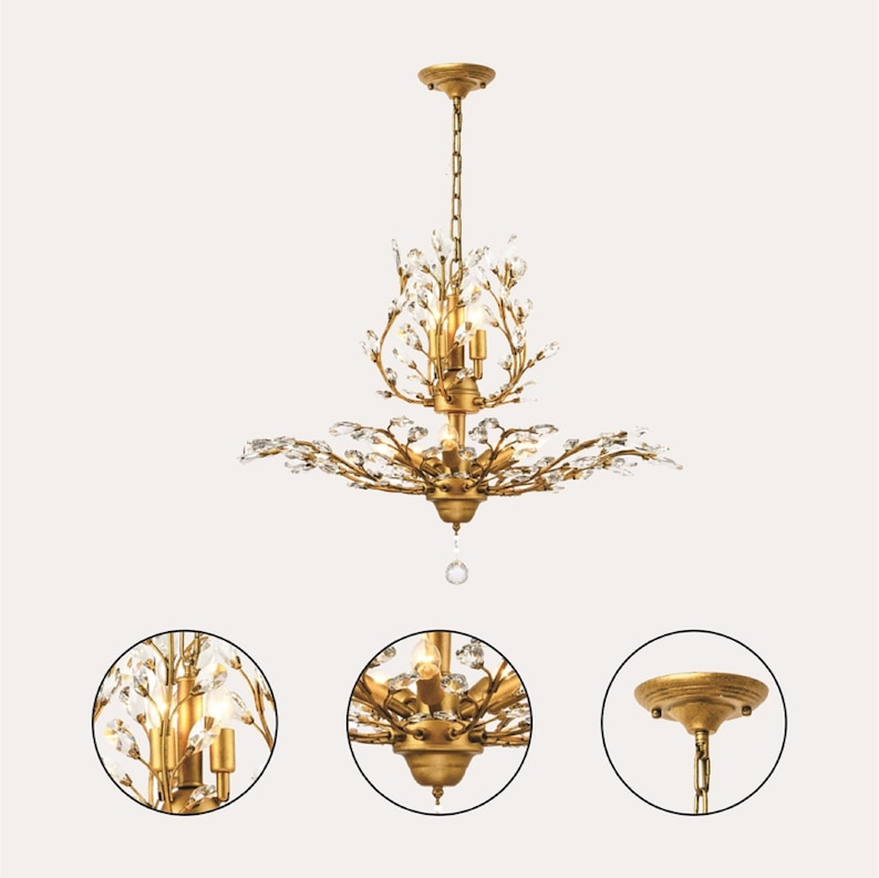 8light Vintage Chandelier, Pendant Lighting Fixtures, Gold Flush Mount