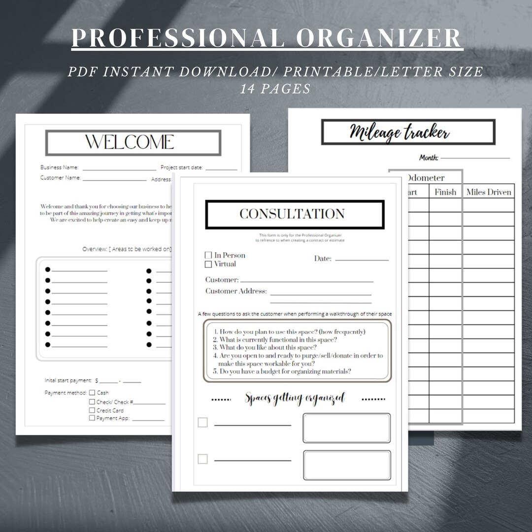 Organizing Forms Professional Organizer Business Pack, Fillable Forms, Business Bundle ...