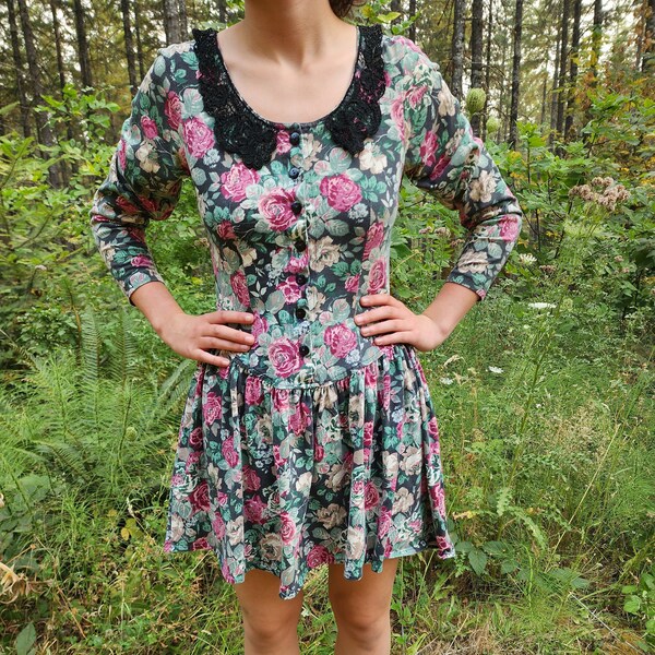90s Mesh Floral Dress (S)