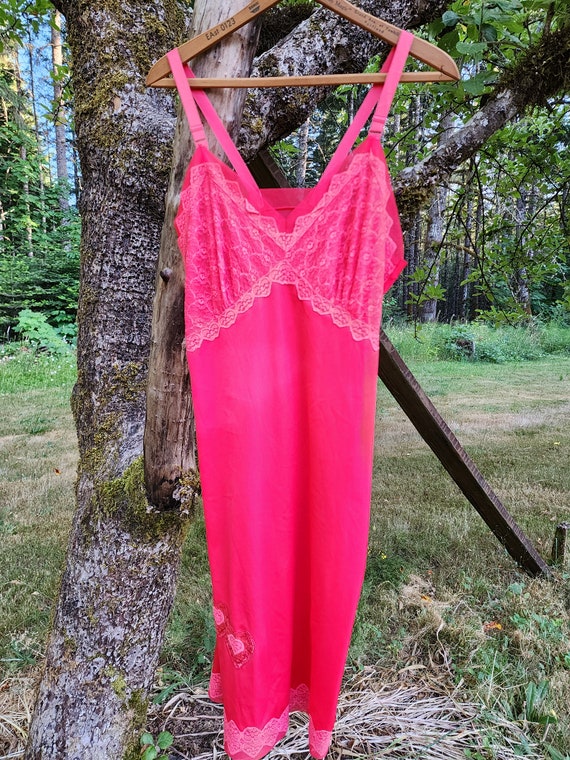 Coral Slip Dress with Lace - image 3