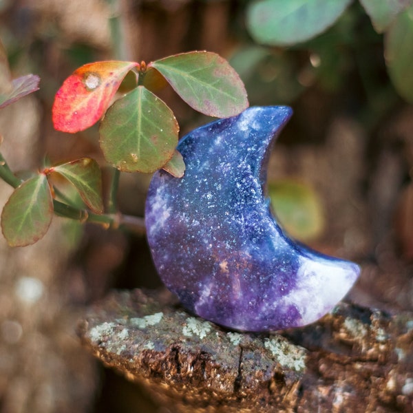 Lepidolite Moon Carving | Crescent Moon Crystal | Lepidolite Stone