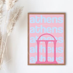 UGA Arch Athens GA Poster - Digital Download Print - University of Georgia Arch Art - Pink and Blue Dorm Decor - Light Pink and Light Blue