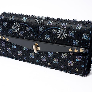 Vintage Clutch Purse, Hand Made with Sequins, Floral, Evening Bag