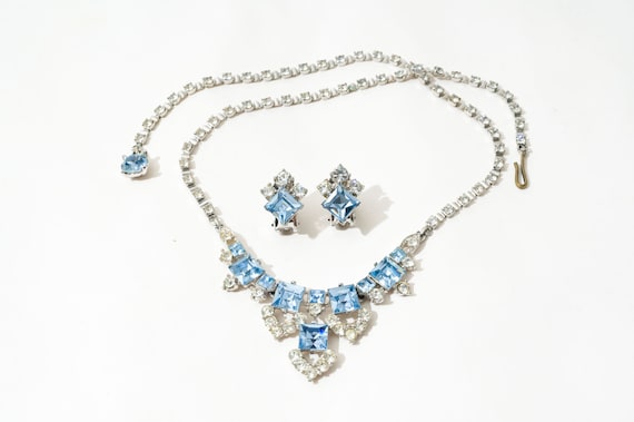Vintage Rhinestone Necklace and Earrings Set, Sig… - image 1