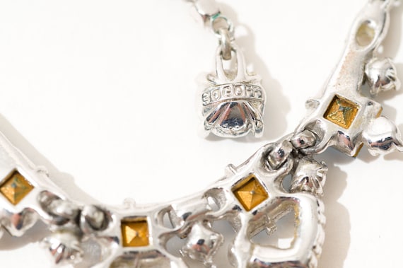 Vintage Rhinestone Necklace and Earrings Set, Sig… - image 7
