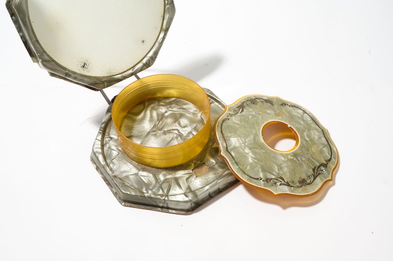 Vintage Hair Receiver and Mirror, Celluloid, AS IS image 5