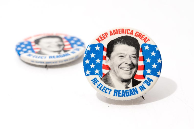 Vintage Ronald Reagan Button, 1984, Keep America Great, Republic Presidential Campaign Pin image 2
