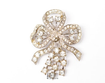 Vintage Bow Brooch, Clear Crystals