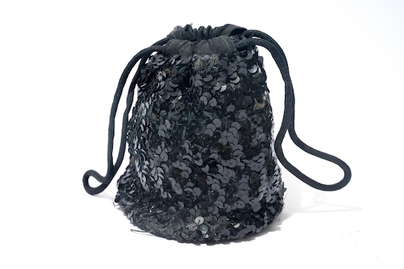 Sequin Black Drawstring Bag Black Drawstring Bag With Hologram Foil Fabric - Shiny and  main image 4