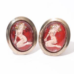 Vintage Naked Lady Cufflinks, Pin Up Girl