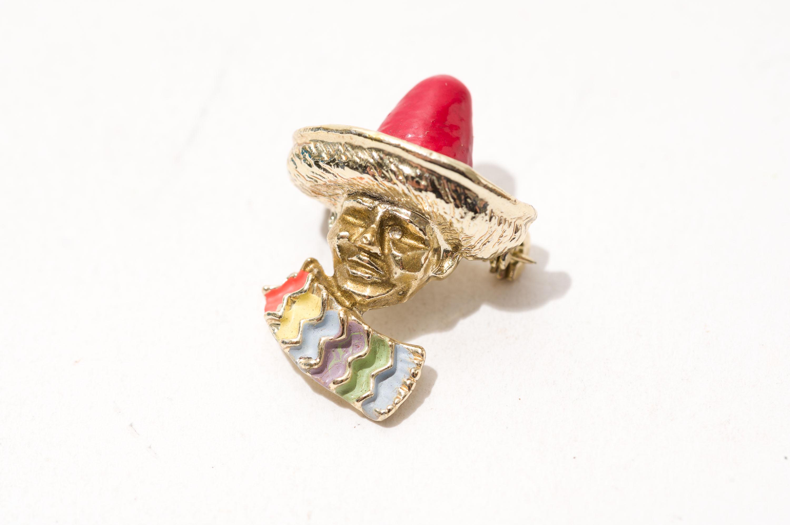 Broche Vintage En Argent Sterling Mexico – Style Sombrero, Guitare Et Aloes