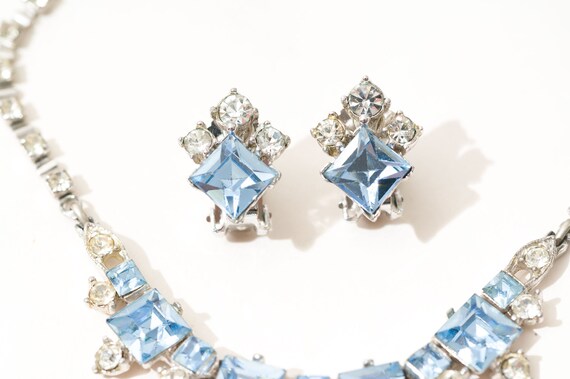 Vintage Rhinestone Necklace and Earrings Set, Sig… - image 2