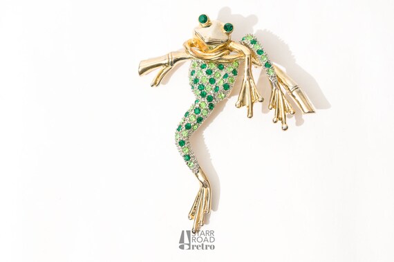 Large Frog Brooch, Sitting on Bamboo - image 3