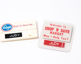 Vintage Kroger and Shop N Save Grocery Store Name Tags 1960s, Individual Sale