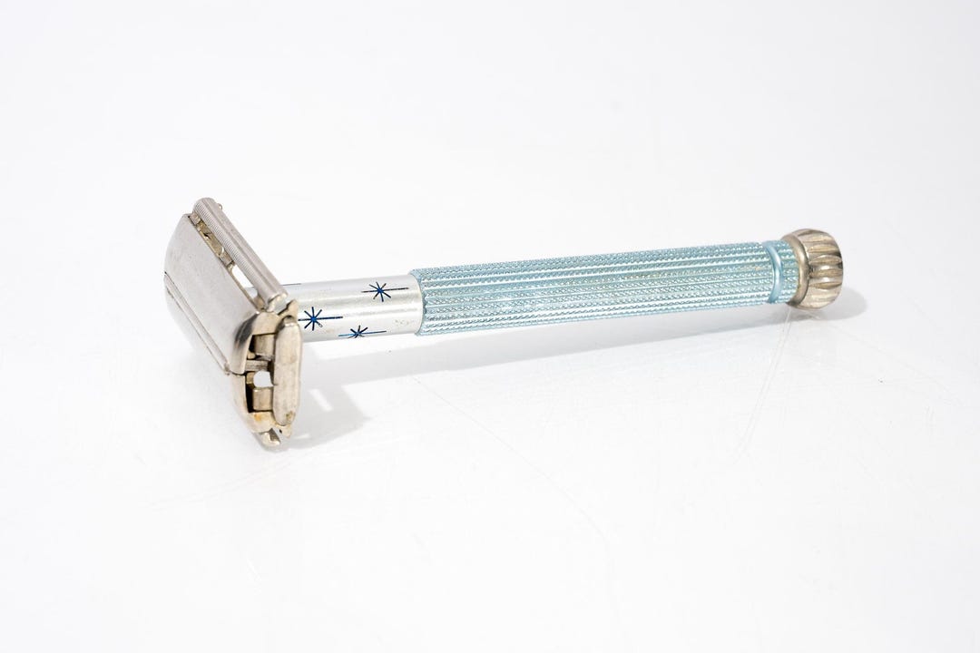 Gillette Razor Stars Vintage TTO Safety Razor Lady Gillette Blue Starburst Atomic Stars Mid ...