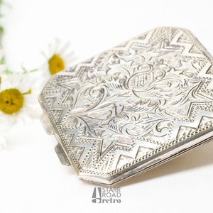 Vintage Compact, Marked Silver, Floral