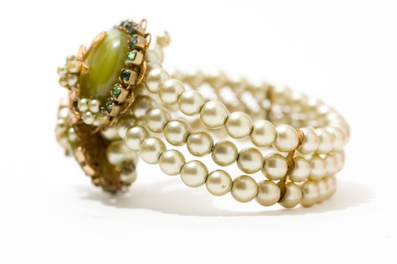 Vintage Faux Pearl and Green Layered Bracelet and… - image 5