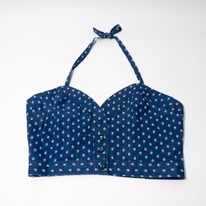 Vintage Bralette, Crop Top, Blue, Floral