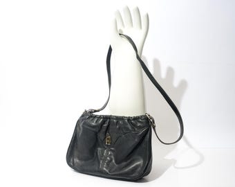 Vintage Etienne Aigner Black Leather Crossbody Shoulder Bag, AS IS