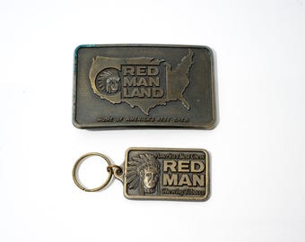 big red chewing tobacco belt buckle Vintage Big Red Chewing Tobacco Logo Brass Colored Belt Buckle