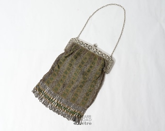 Vintage Beaded Flapper Bag With Floral Frame, Purse