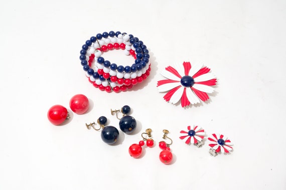 Vintage Patriotic Jewelry Collection, Enamel, Flo… - image 1