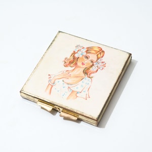 Vintage Compact with Girls Face, Mirror, 1960s