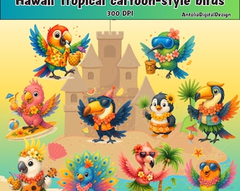 Hawaii Tropical Birds 10 Clipart – PNG Set, High-Res 300 DPI, Transparent Background, Digital PNG Download