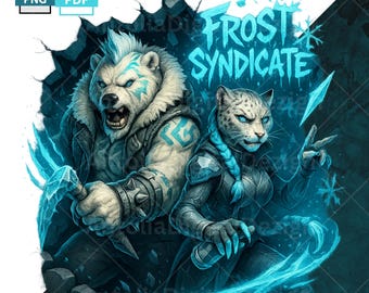 Polar Bear, Leopard Ice Warriors, Polar Bear and Snow Leopard Street Art PNG, Sublimation, T-Shirt Design, 300 Dpi, Clip Art, Dtf, UV Print
