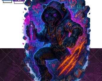 Graffiti Panther Queen Clipart – Urban Street Art Panther PNG, Neon Tagging Cat Sublimation T-Shirt Design, 300 Dpi, Clip Art, Dtf, UV Print