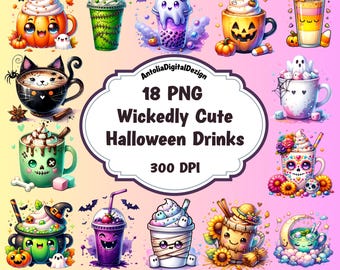 Wickedly Cute Halloween 18 Clipart – PNG Set, High-Res 300 DPI, Transparent Background, Digital PNG Download