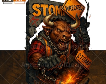 STOMP Bull Clipart, Urban Graffiti Bull PNG, Bull Street Art with Wrecked Sign, Sublimation T-Shirt Design, 300 Dpi, Clip Art, Dtf, UV Print